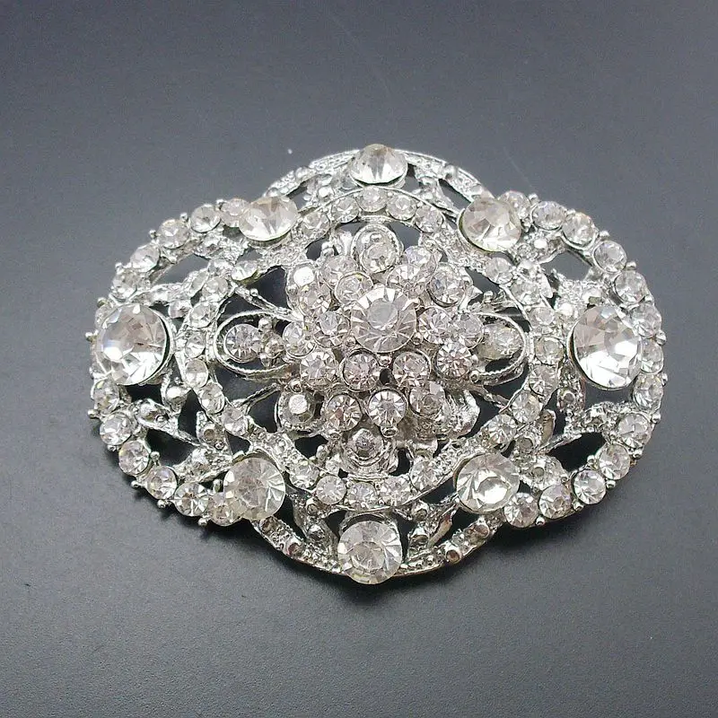 1 Piece Fashion Women Rhodium Plated Rhinestone Crystal Vintage Oval Bridal Wedding Collar Brooch Pin New Item No.: BH7654