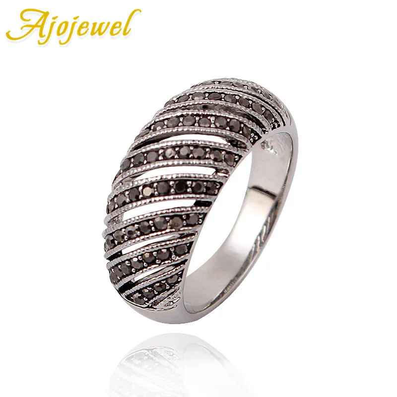 Ajojewel Hollow Out Geometric Rhinestone Rings For Men Or Women Silver-color Retro Jewelry Rings