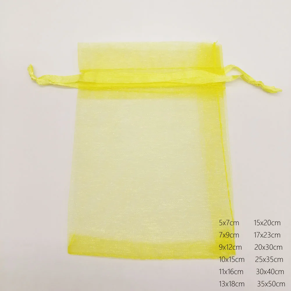 1000pcs Custom Luxury Organza Drawstring Bags Yellow Gift Pouch Sachet Packaging Wedding Party Favors Birthday Displays Jewelry