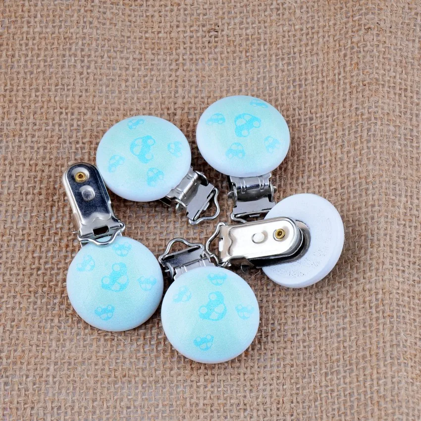 

10PCs Baby Pacifier Clips Mixed Lightblue Car Pattern White Wood Metal Holders Cute Infant Soother Clasps Accessories 4.4x2.9cm