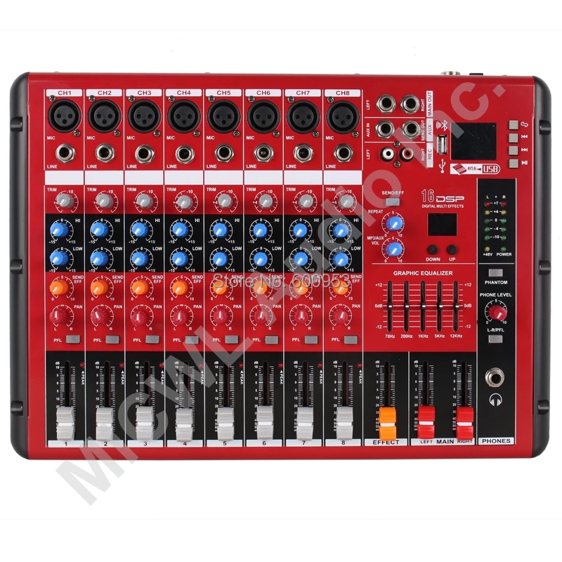 Chất Lượng cao Pro Bluetooth Đài Phát Thanh Microphone quay số Hiệu Ứng Kỹ Thuật Số Trộn Trộn âm thanh giao diện điều khiển USB MP3 48 v DJ Ghi Âm Studi 8 CH