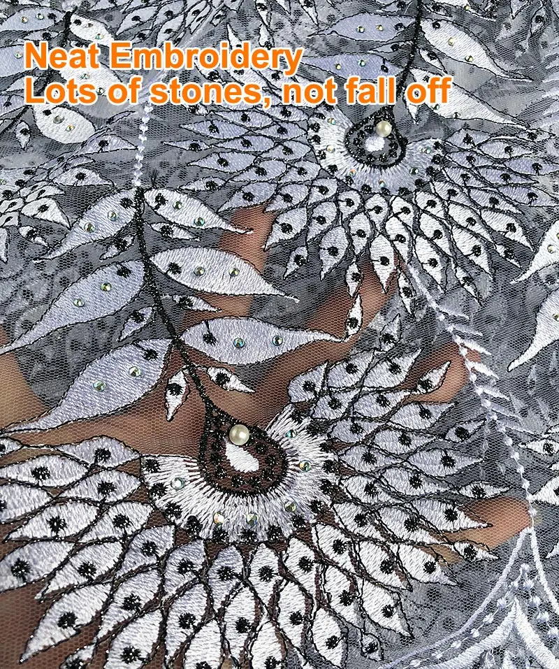 Pink Grey peacock embroidery African french lace latest Nigerian tulle fabric with lots of stones high quality