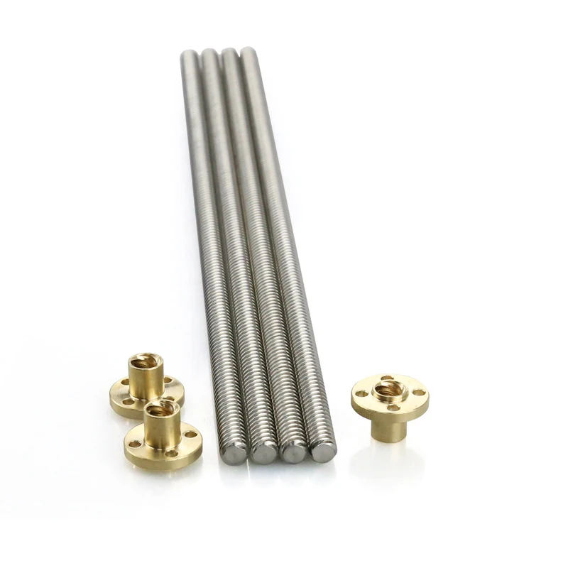 2pcs T8 pitch 8mm trapezoidal Lead Screw/rods 300/400/500/600mm thsl-500-8d brass Copper Nuts for 3d printer parts & CNC