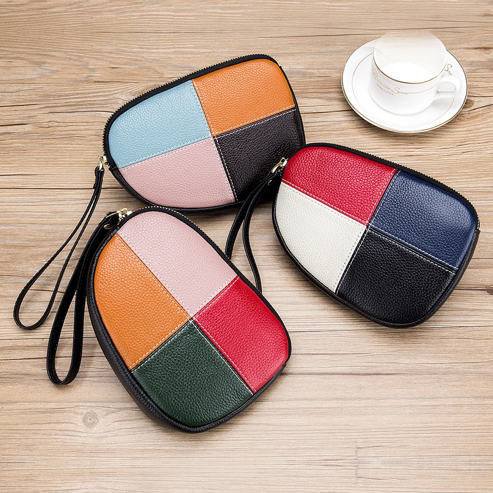 

2019 New Colored Lady Soft Leather Clutch Bags Genuine Leather Day Clutches Purse Fashion Zipper Mobile Phone Pouch Women Wallet