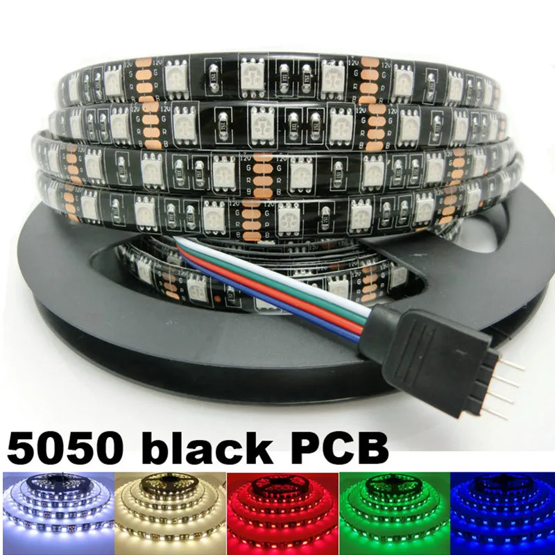 DC 12V LED Strip 5050 SMD 60LEDs/M Black PCB Board Flexible LED Light Waterproof RGB 5050 LED Tape For TV Background Decoration