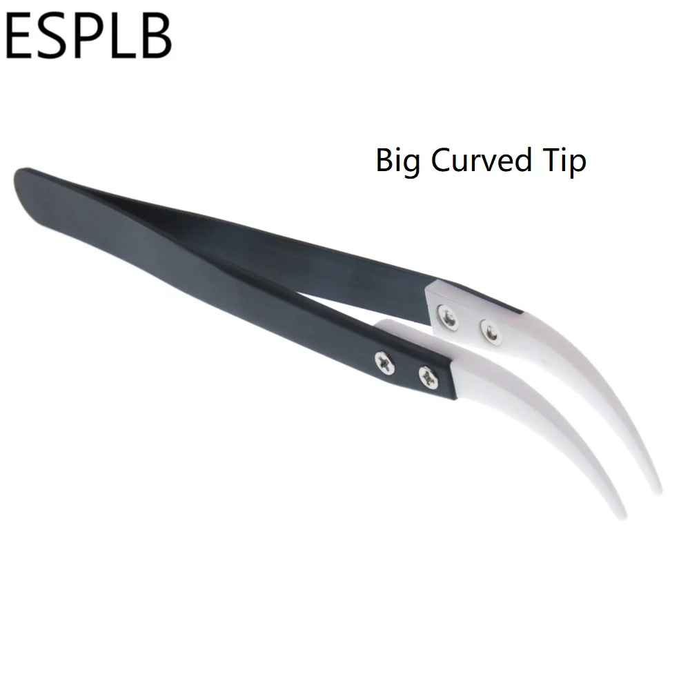 ESPLB Anti-Static Ceramic Tweezers Stainless Steel Industrial Ceramic Tweezers Insulated Straight/Curved Tip Black-Whit Tweezers