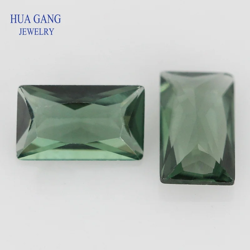 152# Green Rectangle Shape Princess Cut Synthetic Spinel Stone For Jewelry Size 2x3mm~8x10mm