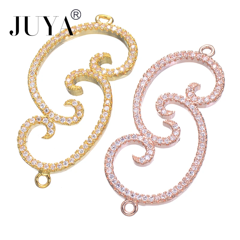 

Jewelry Making Supplies High Quality Copper Micro Pave Zircon Rhinestone Gold Rose Gold Charm Connectors DIY Making Jewellery