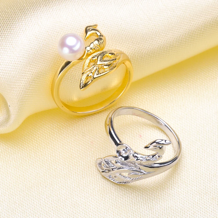 Phoenix Design Rings Holder S925 Sterling Silver Pearl Rings Settings Women DIY Pearl Rings Components Silver&Gold Color 3Pcs