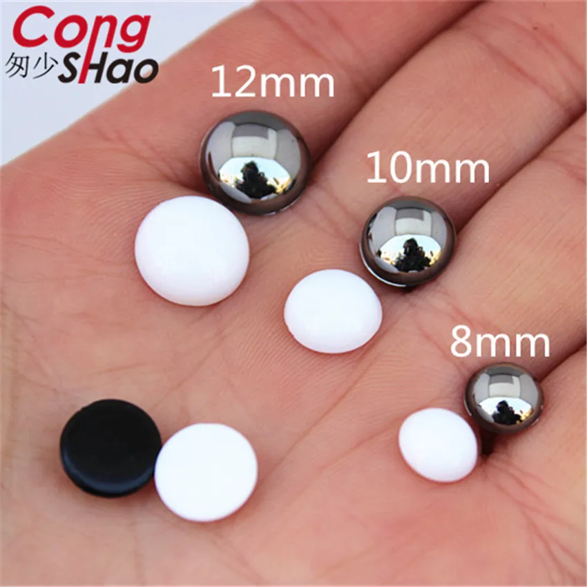 Cong Shao 8/10/12mm Gun black / Porcelain white stones and crystals Acrylic Round rhinestone flatback DIY Wedding Dress ZZ385