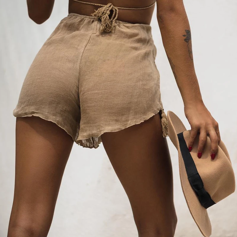 2019 New High Waist Women Beach Hot Shorts See Through Beachwear Cover Up Solid Color Women Swimwear Chiffon Shorts