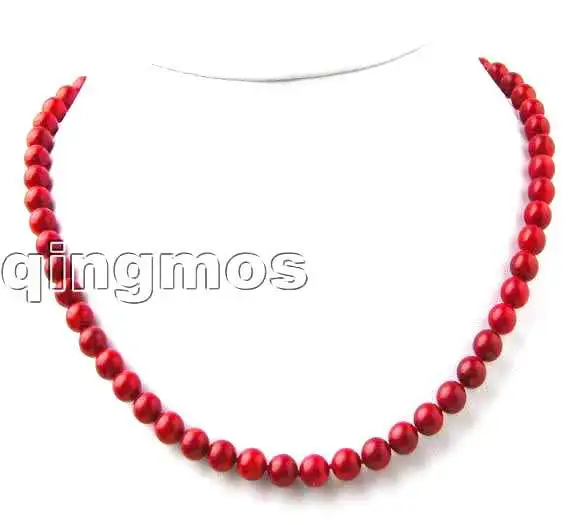 Qingmos 6-7mm Natural Round Red Coral 18