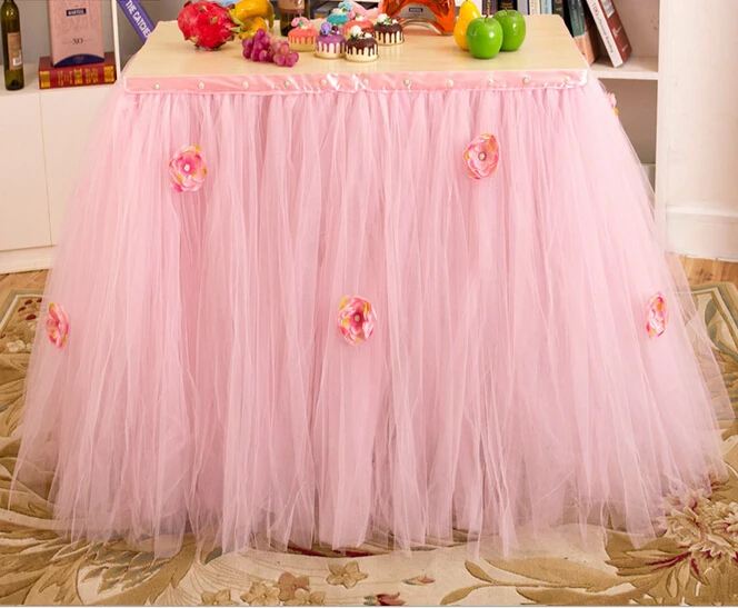 Hotsale quality wedding table skirting Creative Christmas birthday party table skirts cute bow table skirt