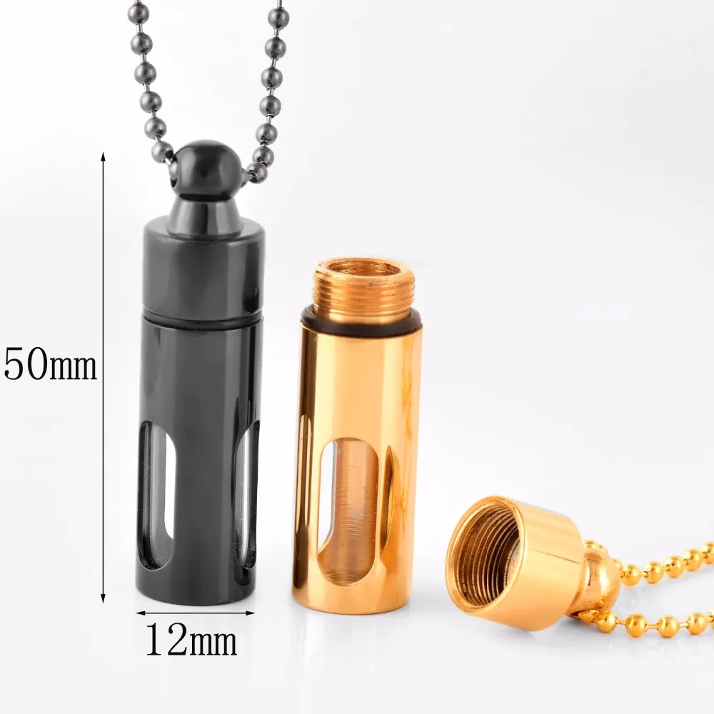 Unisex Stainless Steel Glass Inside Cylinder Urn Pendant Necklace for Ashes Memorial Keepsake Cremation Jewelry with Filling Set