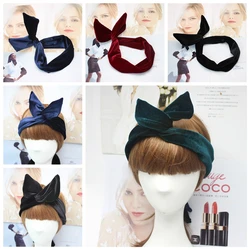 1pcs Velvet Bunny Wire Wrap Headband Hair Band For Women Girls Hair Accessories Rabbit Ear Turban Bandage On Head Bandana