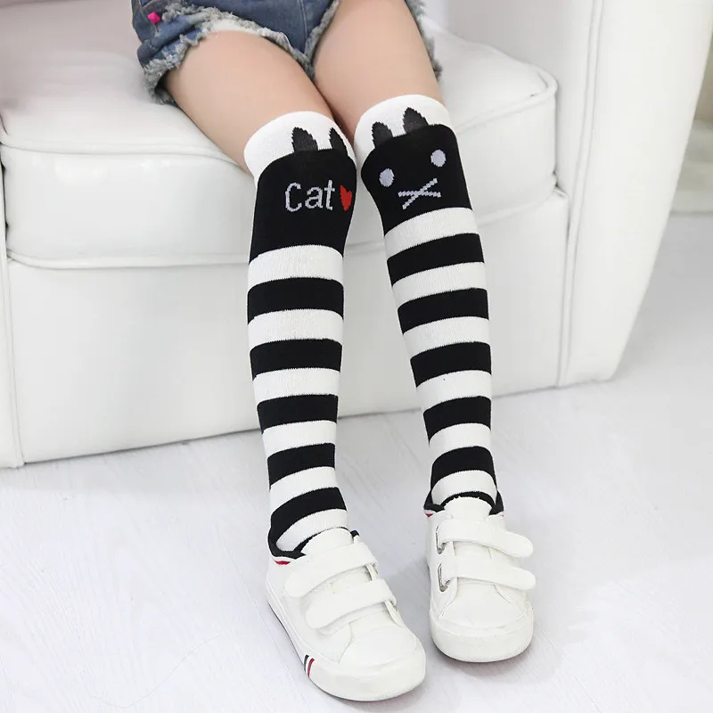 Girls Kids Knee High Socks Cotton Children Tube Stripe Socks Girls Animal Boot Socks for Kids Leg Warmer Long Cute Cat Brand