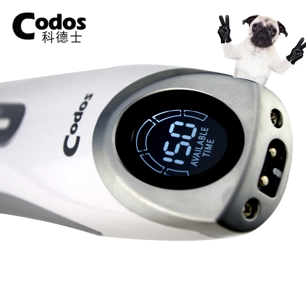 Professional Codos CP9600 Pet Trimmer Electric Pet LCD Display Grooming Haircut Shaver Machine Silver Rechargeable Dog Clipper