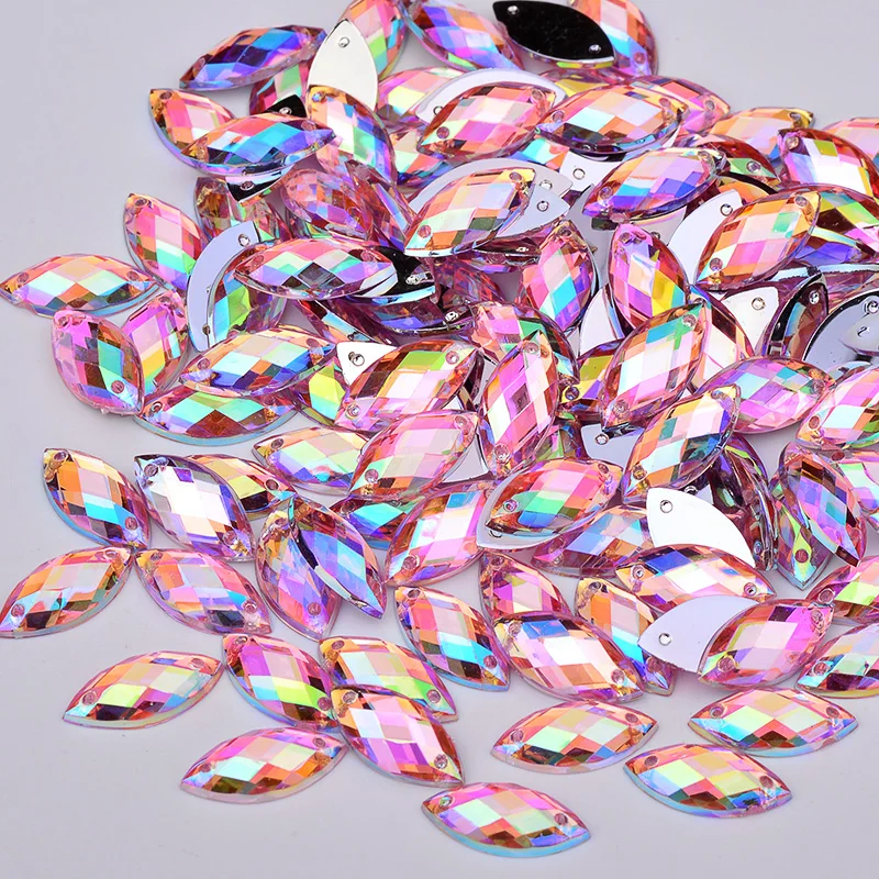 JUNAO 2000pc Bulk 7*15mm Crystal AB Sewi Rhinestone Applique Flatback Horse Eye Strass Sew On Acrylic Stone For Clothes