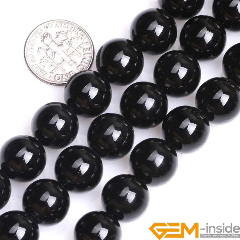 Rodada Loose Spacer Beads para Fazer Jóias, Pedra Natural, Ágatas Pretas, Strand, Acessórios DIY, 6mm, 8mm, 10mm, 12mm, 15 em