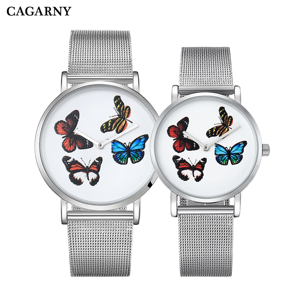 Cagarny Couple Những Người Yêu Thích Đồng Hồ Thép Không Gỉ Lưới Vòng Đeo Tay Xem Phụ Nữ Ultra Thin DW Phong Cách Nam Không Thấm Nước của Quartz Đồng Hồ Đeo Tay