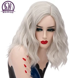 MSIWIGS Donna Breve Argento Bianco Parrucche Sintetiche per Le Donne Resistente Al Calore Capelli Cosplay Rosa Parrucca Bionda