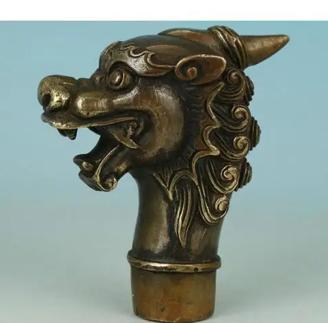 bronze Pure Copper Old Qing Ming Brass Asian Chinese Old Hand Carved Dragon Statue Collection Bronze Walking Stick Head