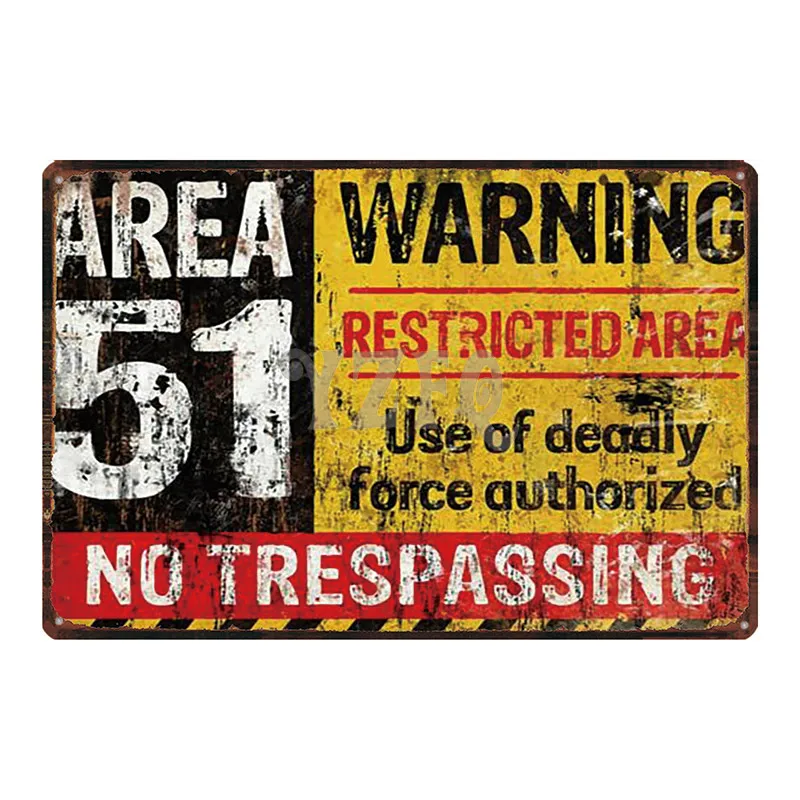 Area 51 Warninng No Trespassing  Retro Metal Sign  Wall kitchen  Home Art Vintage Decor Metal Poster 30X20CM DU-2853