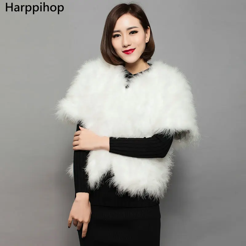 2019 new real fur turkey hair ostrich hair short sleeve coat shawl jacket plus cotton