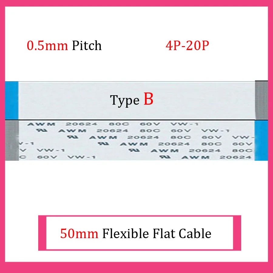 100pcs 50mm Length 0.5mm Pitch Type B Anisotropy FFC FPC Flexible Flat Cable 4P 5P 6P 7P 8P 9P 10P 11P 12P 14P 16P 18P 20P