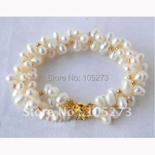 

3Strands 6-7mm White Baroque Freshwater Pearl Bracelet Fashion Jewelry Beautiful Pearl Bracelet New Free Shipping FN1000