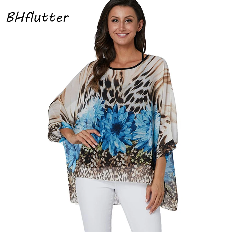 BHflutter 4XL 5XL 6XL Plus Size Camicetta Delle Donne 2019 Sexy Fuori Della Spalla Della Stampa Del Leopardo di Estate Magliette E Camicette Magliette Casual Camicette In Chiffon camicette