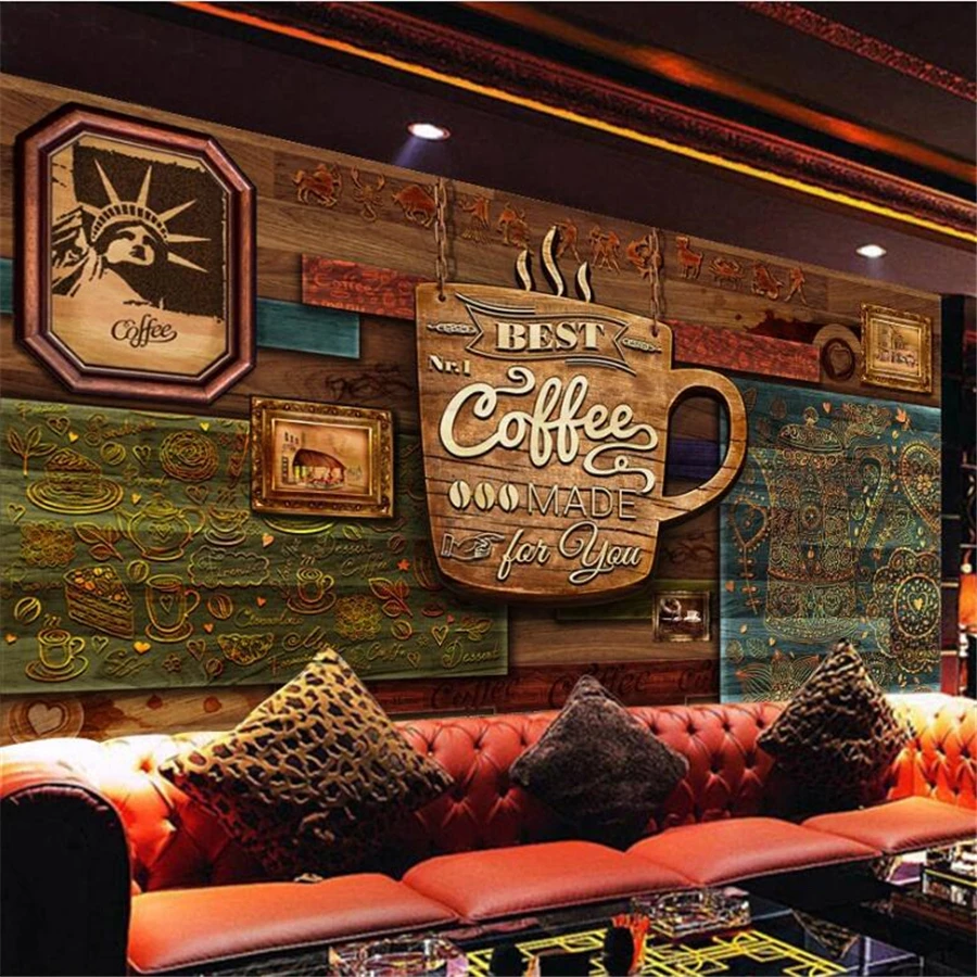 Papel de parede personalizado murais 3d pintados à mão sênior retro café fundo pintura decorativa mural 3d