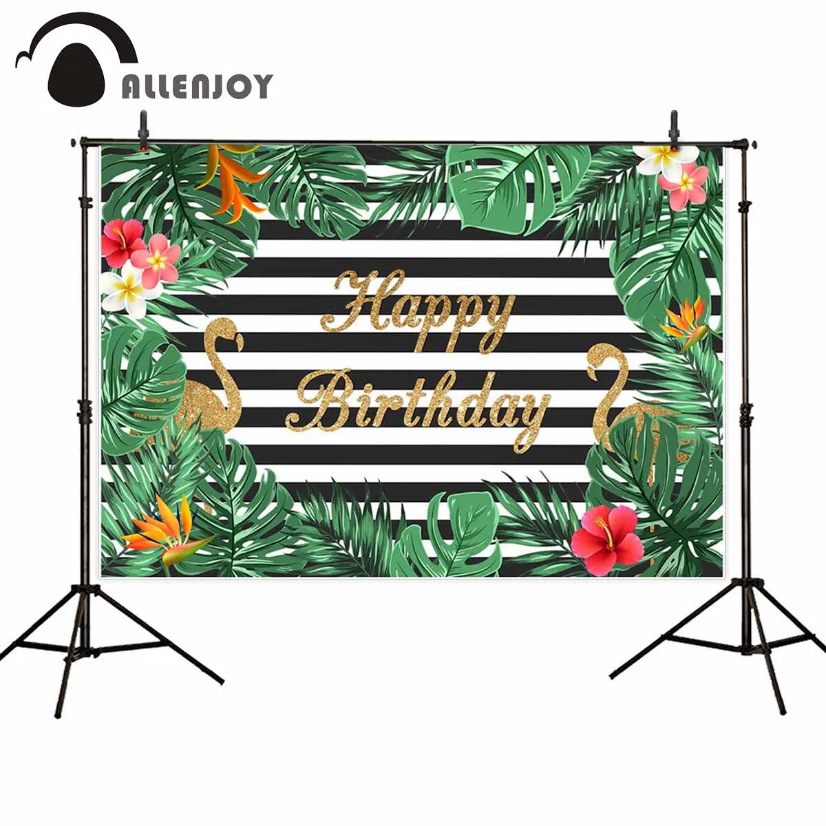 Allenjoy – arrière-plan de photographie flamant rose, décor de fête d'anniversaire d'été, fleurs et feuilles, décor de studio photo pour séance photo