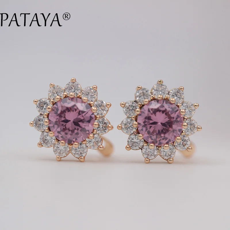 PATAYA Sunlight Big Drop Earrings 585 Rose Gold Color Green Round Natural Cubic Zirconia Earrings Luxurious Jewelry Earrings