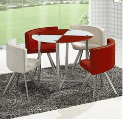 

Glass dinner table. Milk tea shop reception desk and chair. Small family dining table