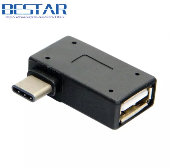 USB-C Type C to USB 2.0 Female OTG Adapter Connector Right & Left Angled 90 Degree for Macbook & Chromebook