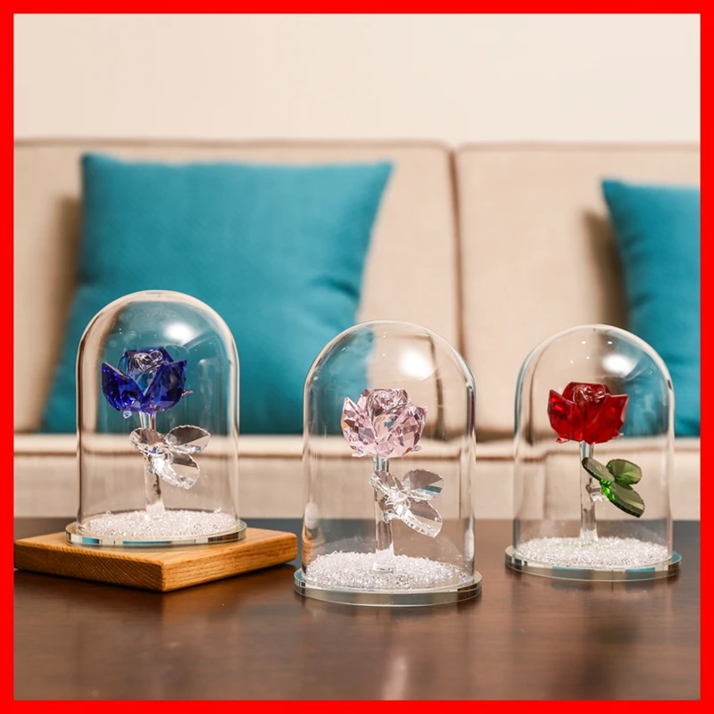 New Beauty Xmas Gifts Glass Crystal 3 Colors Roses Wedding Valentine Day Favors Gifts Souvenir Home Decor Table Decoration