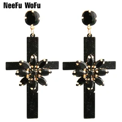 NeeFu WoFu Drop Resin Cross Earrings Brand Crystal Big Earring Large Long Brinco Ear Accessories Oorbellen Christmas Gift jewelr