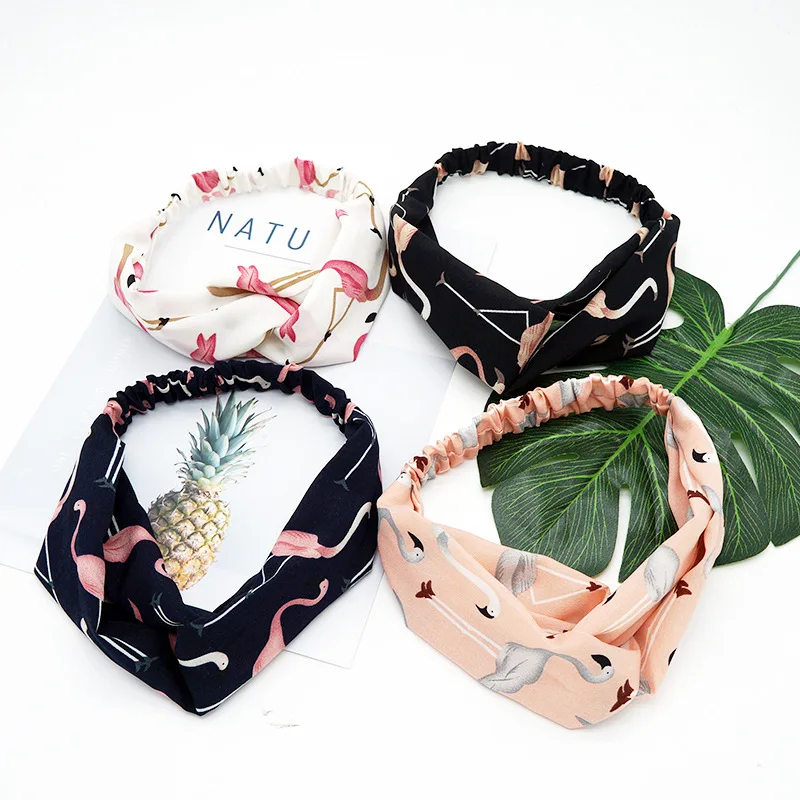 Di modo Retro Flamingo Donne Elastico Turbante Selvaggio Della Fascia Del Nastro Dell\'arco Dei Capelli Delle Ragazze Accessori