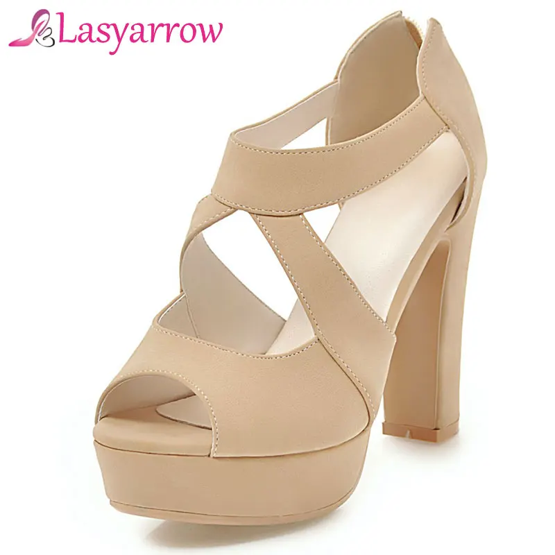 Lasyarrow Brand Shoes Woman Thick High Heels Sandalias Rome Gladiator Shoes Woman Peep Toe Summer Sandals Shoes Ladies RM469