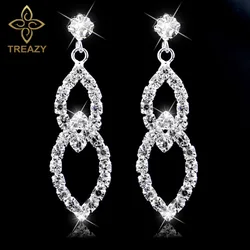 TREAZY Leaf Design Bridal Dangle Earrings Sparkling Silver Color Rhinestone Crystal Long Earrings For Women Wedding Jewelry Gift