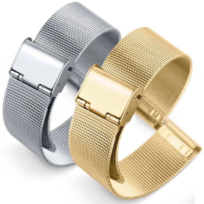 8 10 12 13 14 15 16 17 18 19 20 21 22 23 24mm Stainless Steel ML Loop Strap Fold Buckle Meshed Watch Band with Release Pin