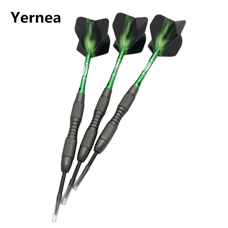 Yernea Professional Hard Darts 3Pcs High Quality 20g Steel Tip Darts Tungsten Steel Barrel Green Aluminum Dart Shafts Flights