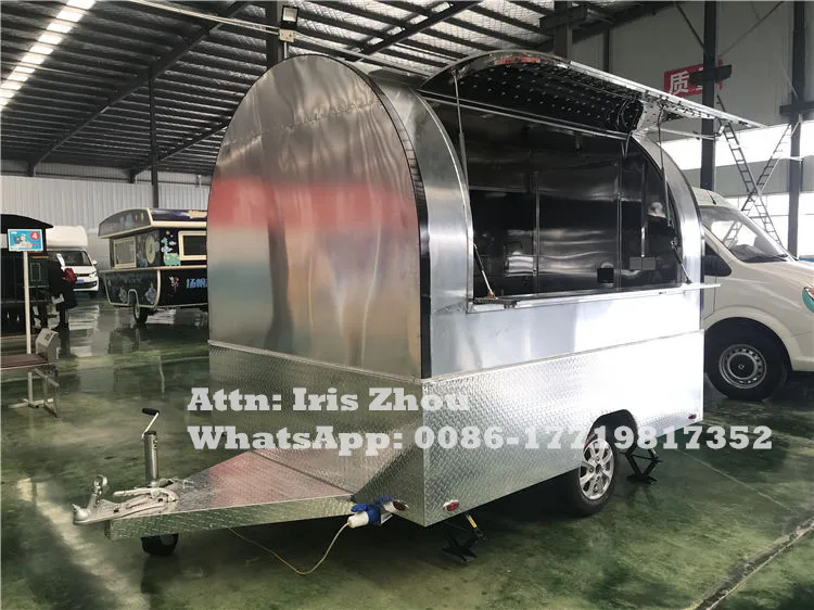 Camión de comida de acero inoxidable, venta de luces LED, rápido, móvil