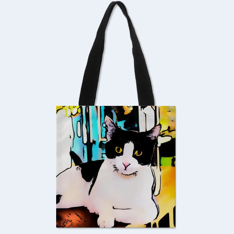 

New arrival Custom cat art printing Canvas Shoulder Bag Women Handbag Shopping Bag Female Canvas Beach Bag Tote