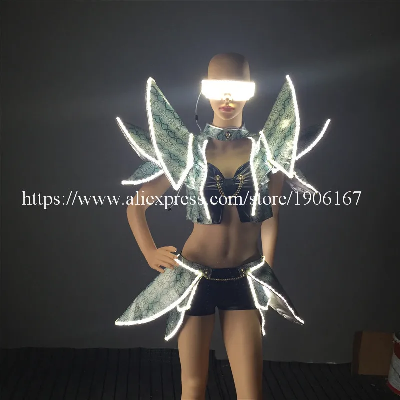 

New Design LED Luminous Light Up Sexy Women Suit Clothes Flashing Evening Dress Ballroom Costume Party Dance Wear