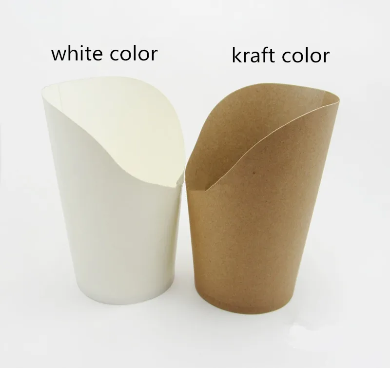 

100pcs/lot-6x7.3x12cm 12oz Disposable white kraft paper french fries cup Fried Chicken Wings Popcorn Dessert storage Box