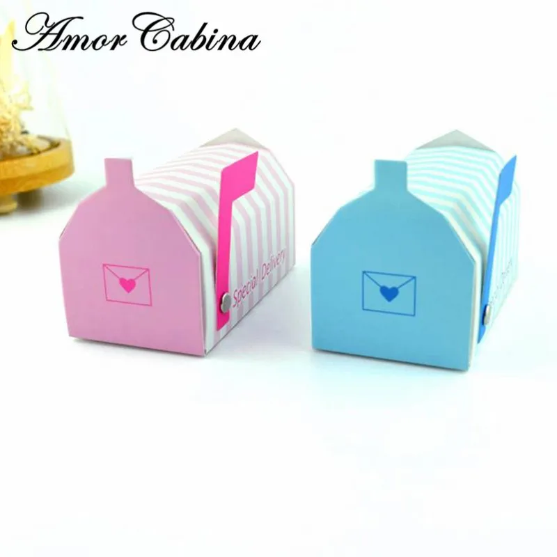 

50 шт розовый синий полосатый конфеты подарок детский подарок почтовый ящик мини почтовый ящик Свадьба как коробка конфеты Bomboniera партия Подарочная коробка