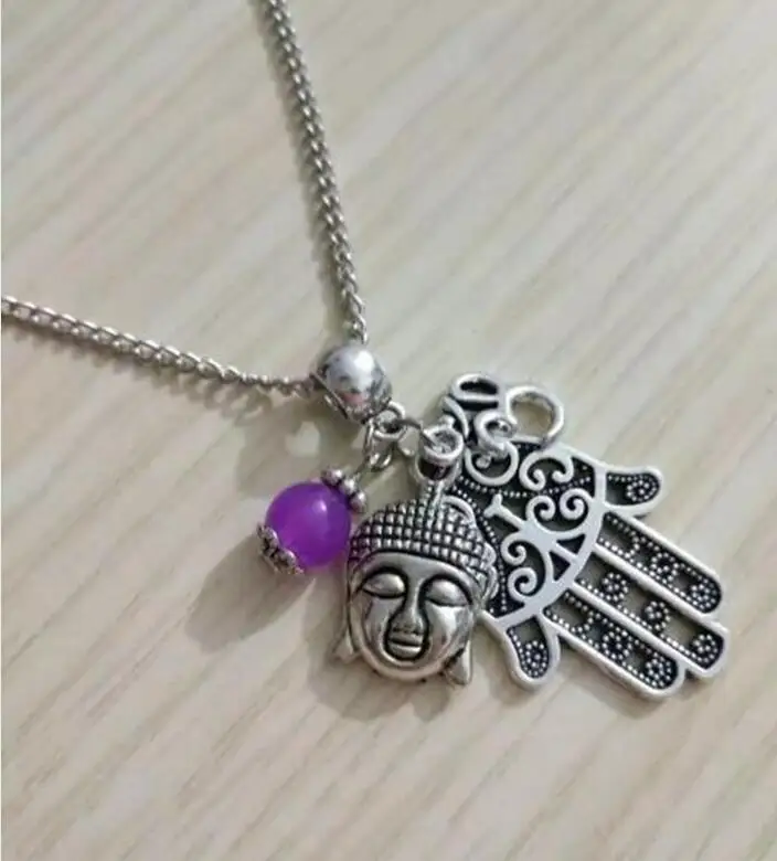 1 Pcs Fashion Vintage Buddha Hassam hand & Om yoga zen 3D Charm Pendant&Necklace Protection Women Jewelry