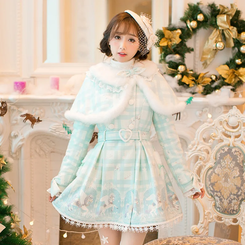 Princess sweet lolita white dress Candy rain Japanese design Sweet long sleeve Slim Cloak Double-breasted C16CD6238